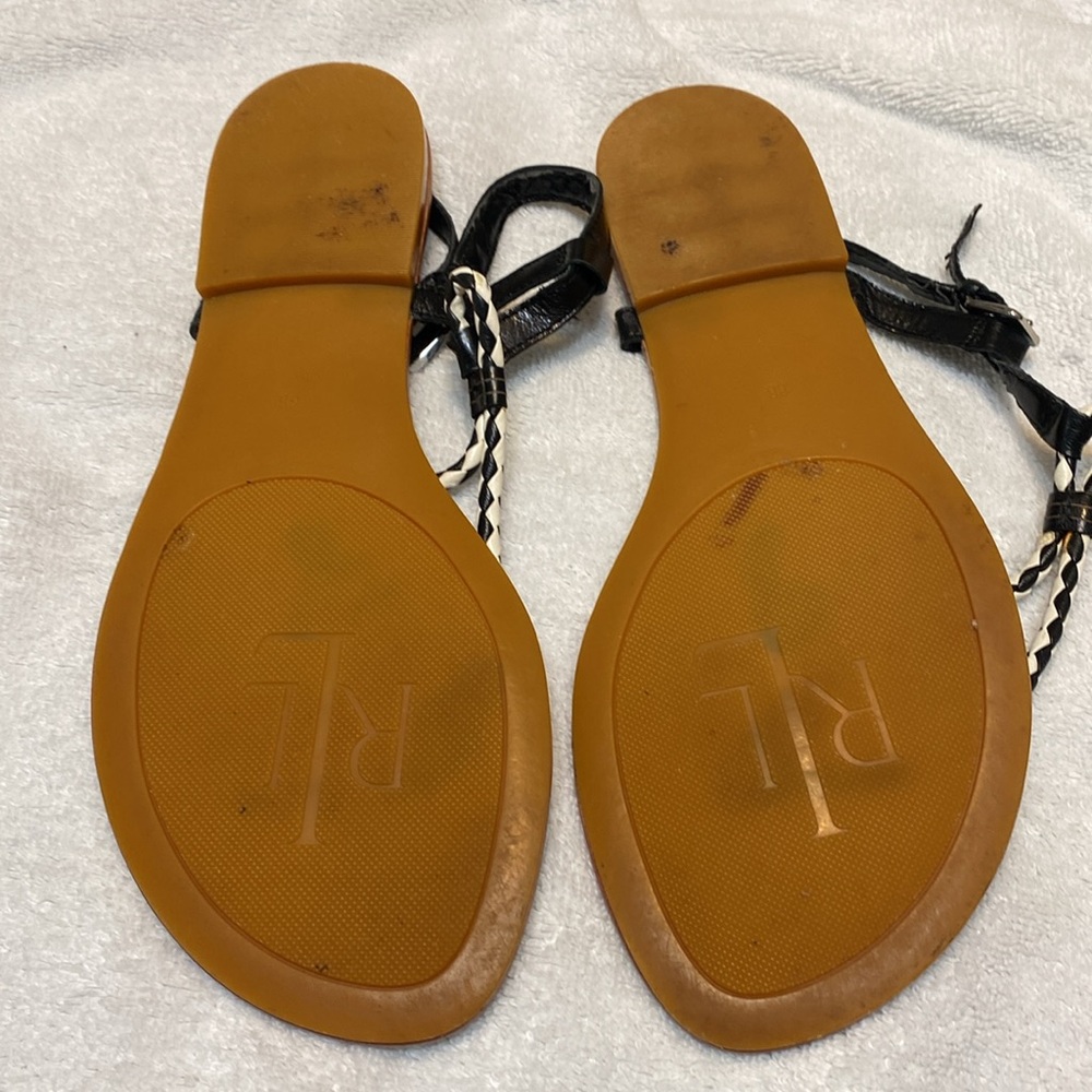 Lauren Ralph Lauren thong sandals, black and white braid design, pre-owned - Picture 6 of 6